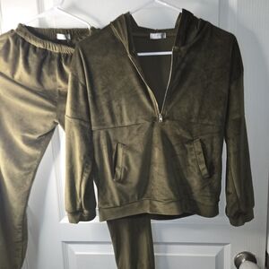 Kids Olive Green Hoodie & Jogger Matching Set